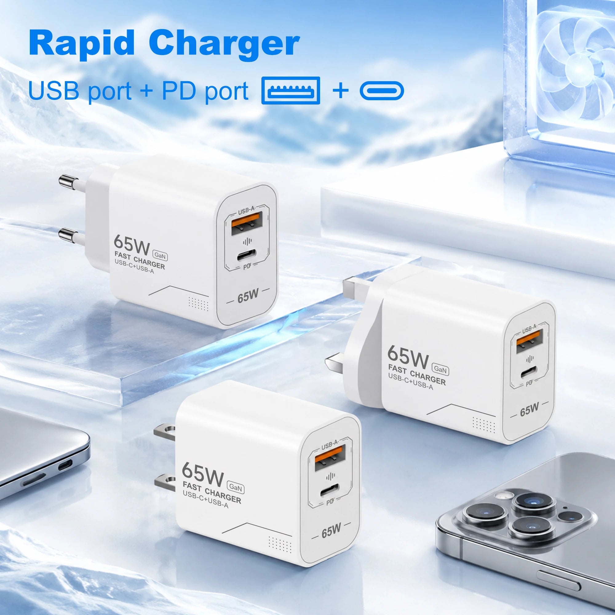 Cargador GaN 65W USB-C de 2 Puertos - Carga Rápida