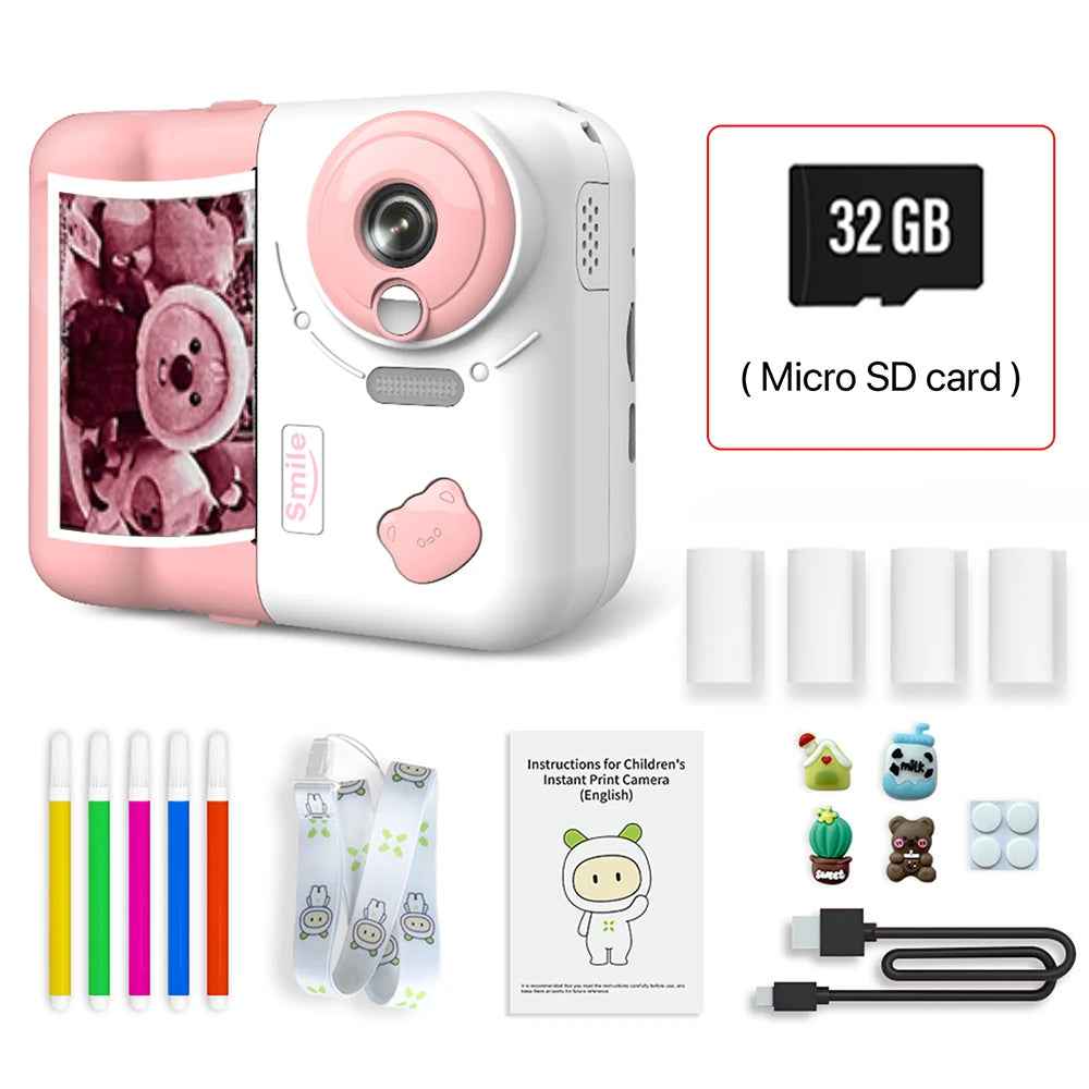 9IMOD Kids Camera Instant Print Camera 2.4 inch 1080P Children Digital Photo Video 10X Zoom 32GB TF Card with Bluetooth Printing