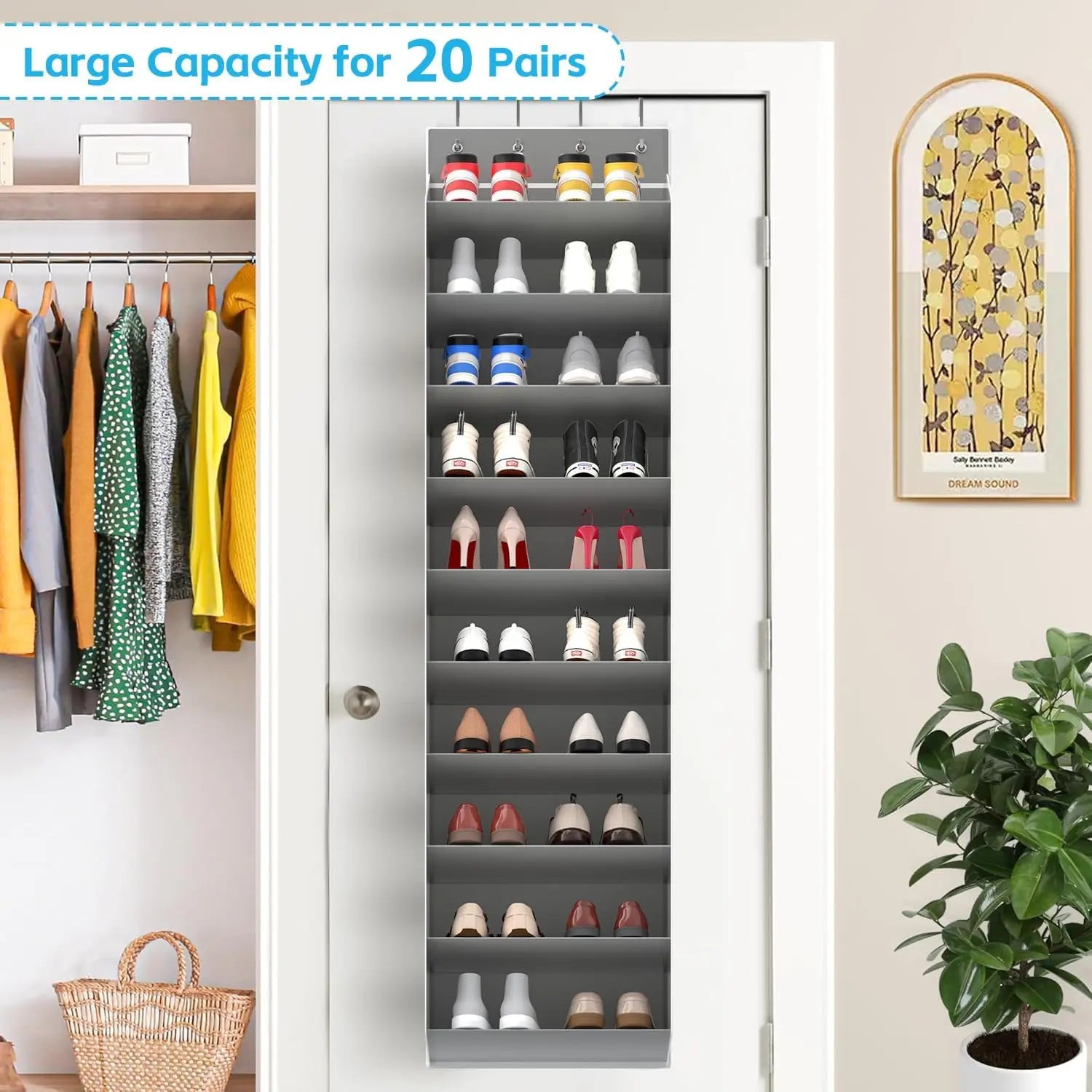 10 Tiers Large Over the Door Shoe Organizer Hanging Shoe Rack with Deep Pockets for Storage Door Storage Solution