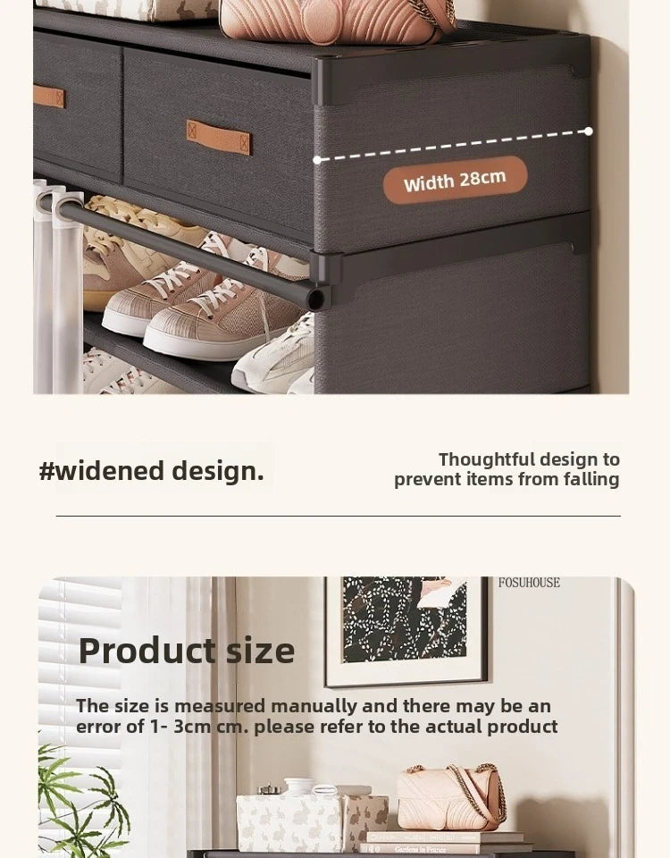 Multi layer Shoe Rack with Drawer for Entryway Hallway Storage Durable Metal Frame Indoor Organizer Space Saving Hanger Unit