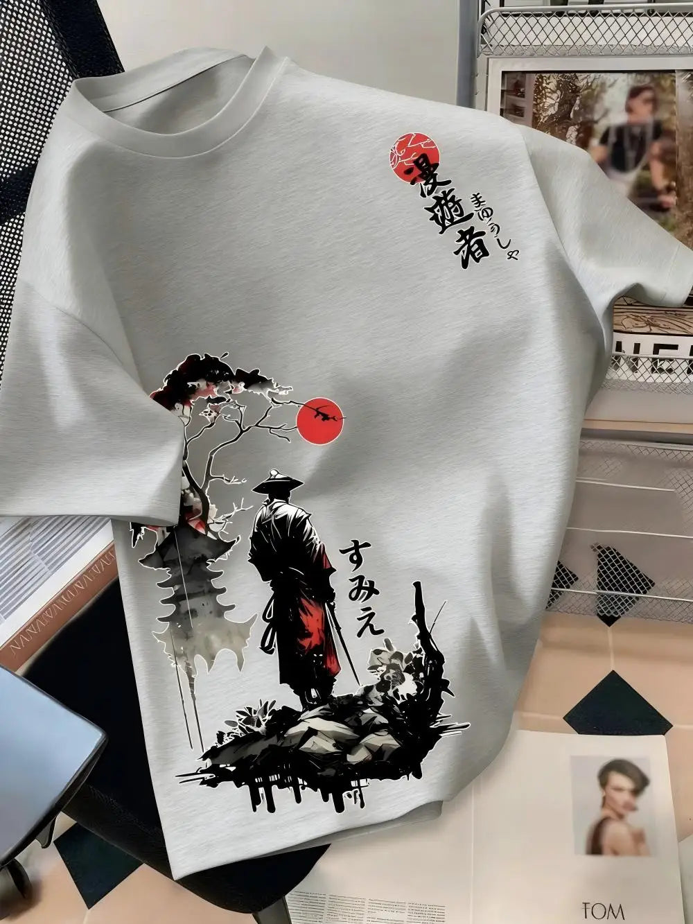 European and American men's summer wandering swordsman print comfortable and breathable round neck T-shirt outdoor street top