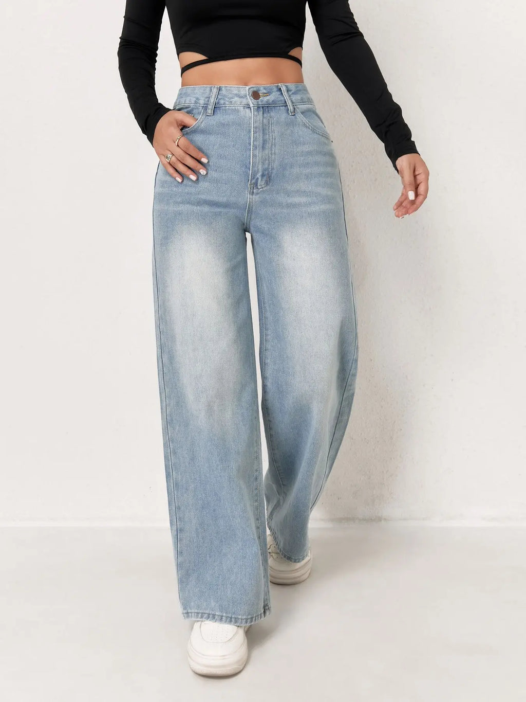 Jeans For Woman Y2k Clothes Light Blue Wide Leg Denim Pants Loose Fashion Simple Stretch Free Four Seasons Popular Casual