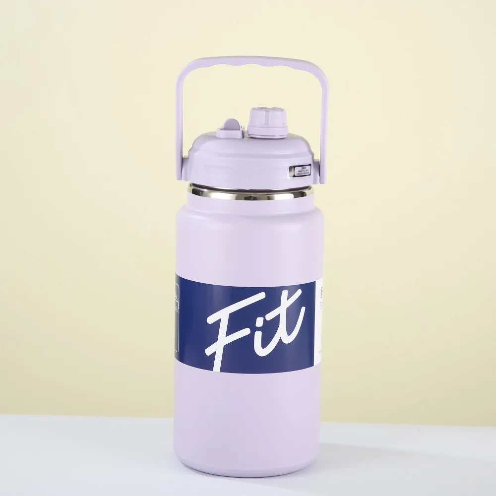 Stainless Steel Insulated Water Bottle 1.5/2/2.5L Large Capacity Sport Thermal Cup Fall-resistant with Straw Vacuum Flask