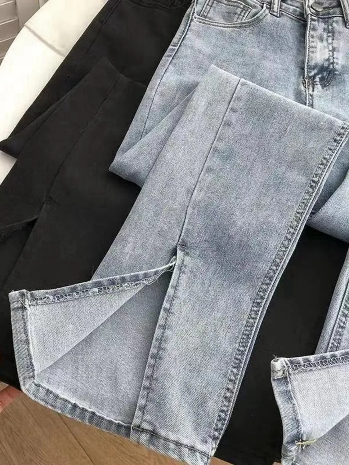 Women's High Waist Wide Leg Jeans Asymmetric Split Hem Vintage Washed Denim Pants Loose Fit