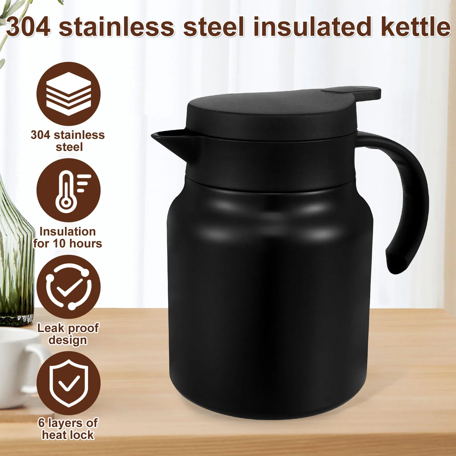 Thermal Teapot 1000ML Large Capacity Insulated Water Pitcher with Detachable Tea Strainer 316 Stainless Steel Coffee Jugs