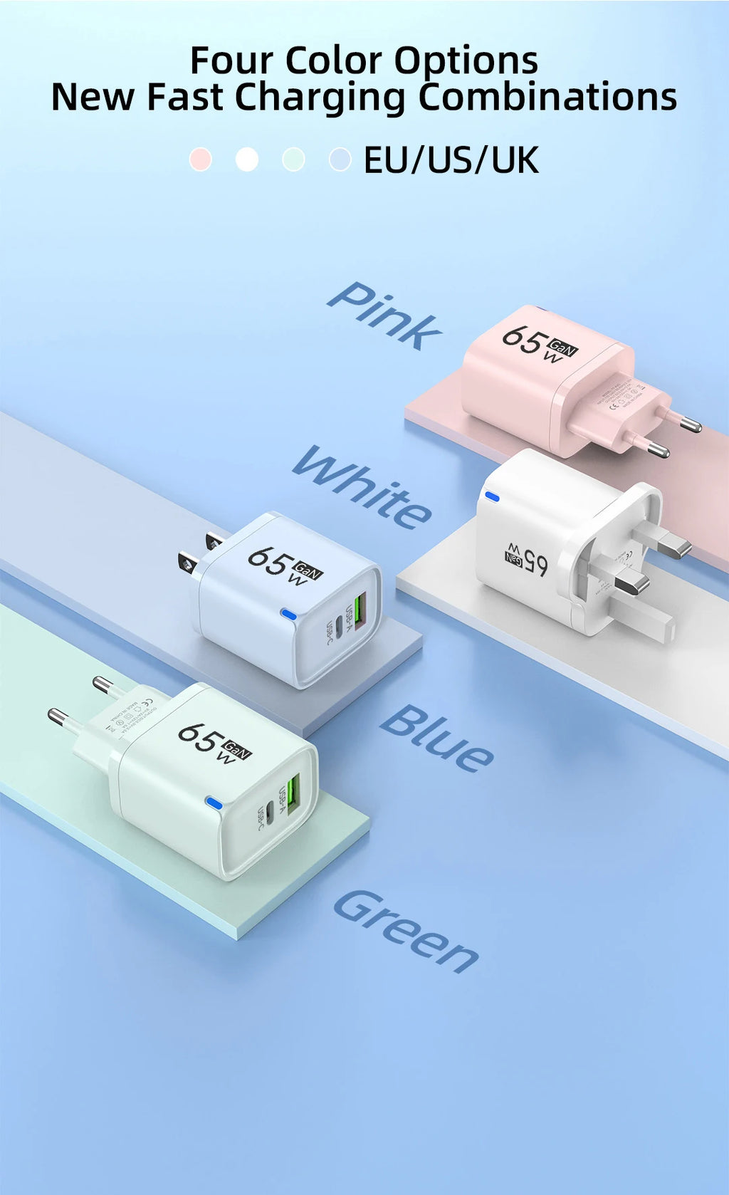 Cargador USB-C 65W Carga Rápida | Compatible iPhone, Samsung y Xiaomi