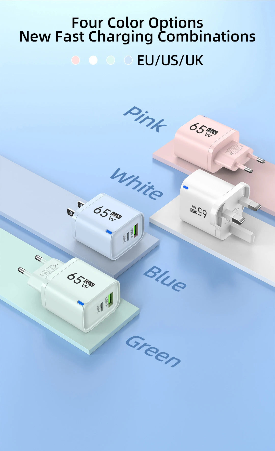 Cargador USB-C 65W Carga Rápida | Compatible iPhone, Samsung y Xiaomi