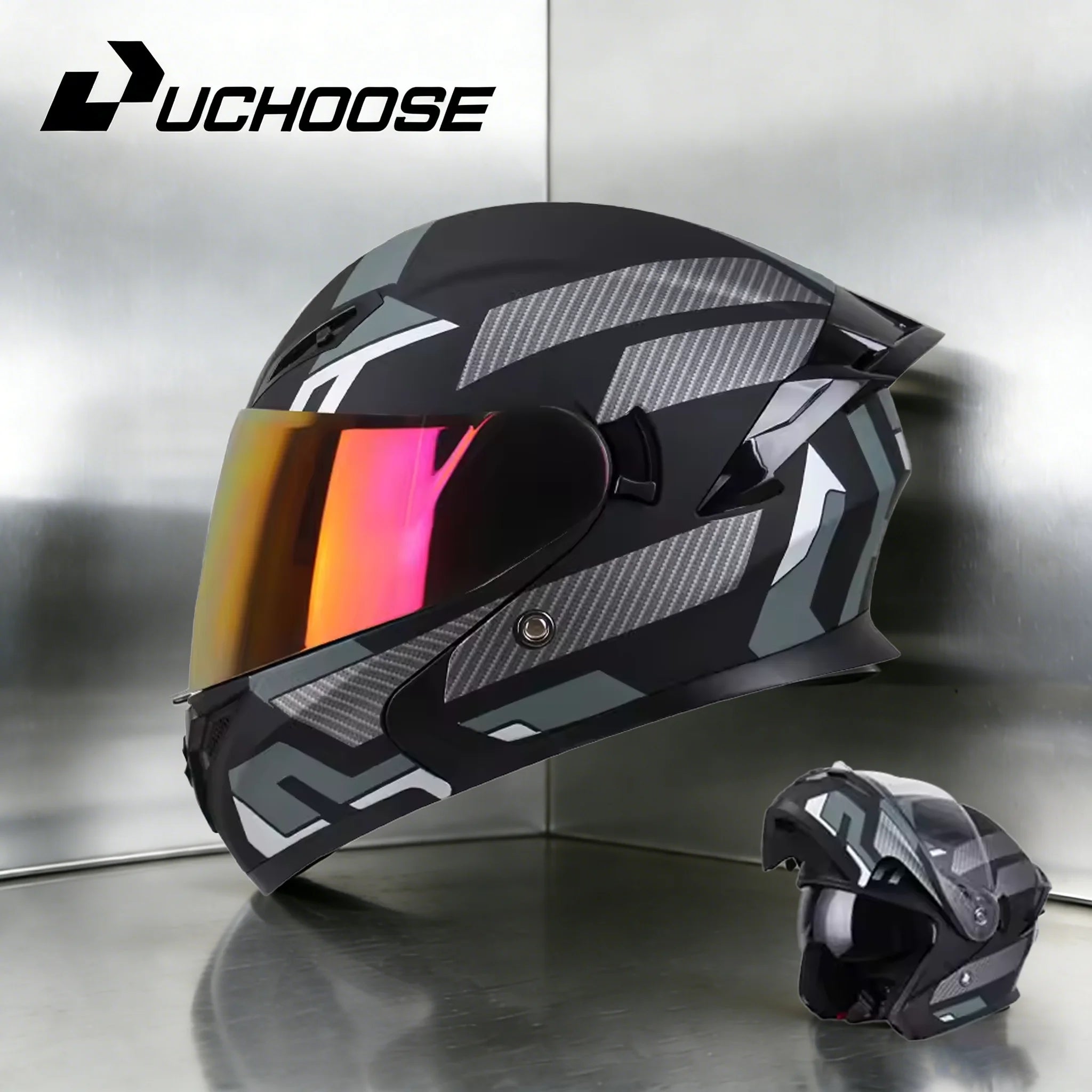 NEW DOT Uchoose Approved Helmets Crash Motorbike Protective Gear Men Women Flip Up Helmet Motorcycle Visor Double Sun
