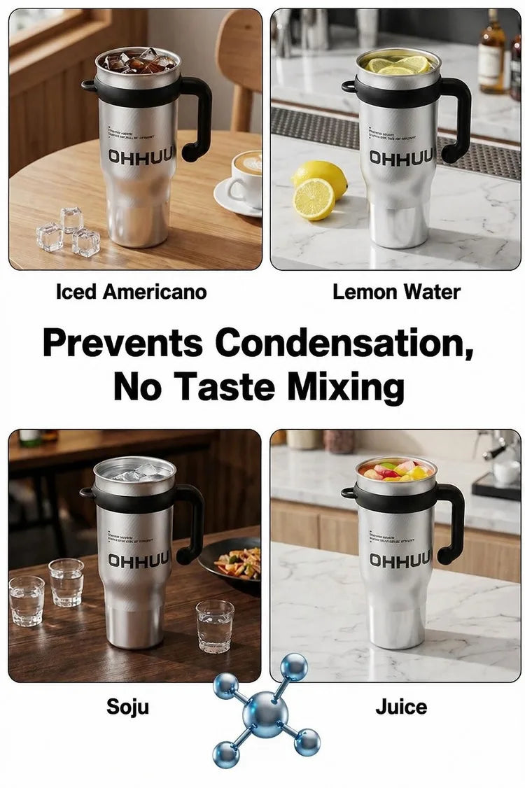 1200ml Vacuum Insulated Travel Mug 316 Stainless Steel Tumbler with Handle Straw Tea Infuser Double Lid Keep Cold Hot for Home