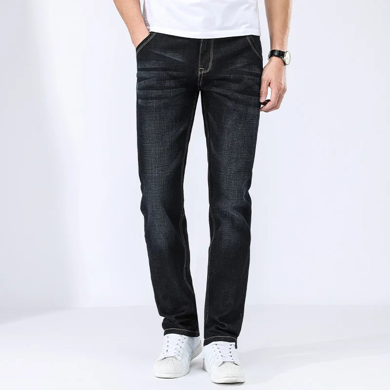 2026 Summer Spring New Men's Pure Black Slim Jeans Elastic Straight Pants BusinessLeisure Korean Vintage Denim Pants Male