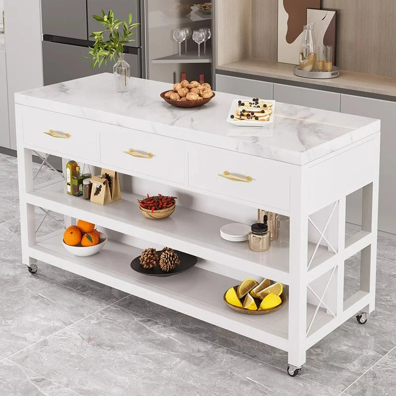 Marble Top Kitchen Island Kitchen Trolley Cart Cabinet Island With Storage Movable