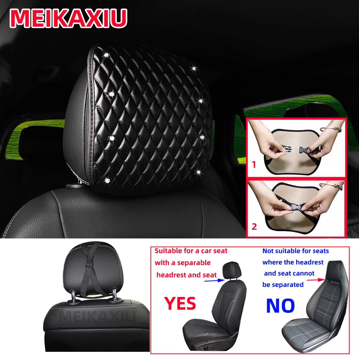 8 Artificial Skin Leather Diamond Crown Steering Wheel Cover Shoulder Cover Armrest Cushion Handbrake Cover Headrest Cushion Set