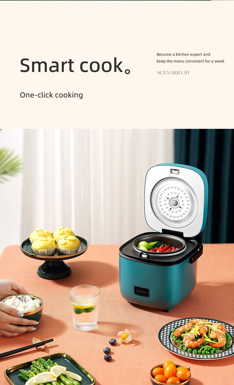 1.2L Mini Electric Rice Cooker Multifunctional Non-Stick Rice Cooking Pot Portable Small Rice Cooker for 1-2 People Dorm Home Of