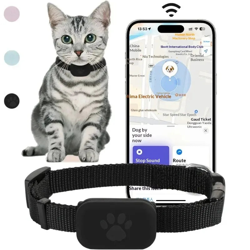 Remote Pet GPS Tracker Waterproof Real-Time Tracking Movement Alert Collar Anti-Lost Dog Cat Global Locator for Apple Find APP