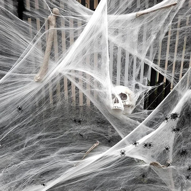 Halloween Decoration White Spider Web Artificial Stretchy Cobweb for Halloween Scary Home Party Scene Props Haunted House Decor