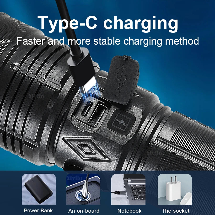 99000000LM 1500W Ultra Powerful Flashlights Rechargeable LED Tactical Torch Super Bright Lamp Outdoor Adventure Fishing Camping