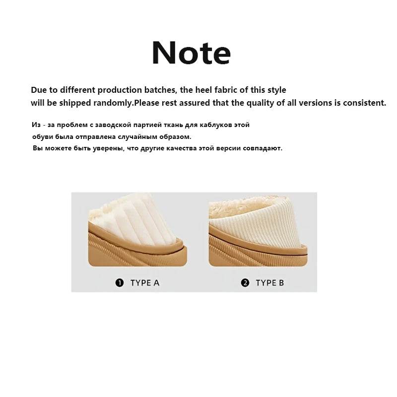 Warm Plush Waterproof EVA Indoor Slippers For Women Winter Soft Thick Bottom Non Slip Home Slippers Couple's Furry Slides
