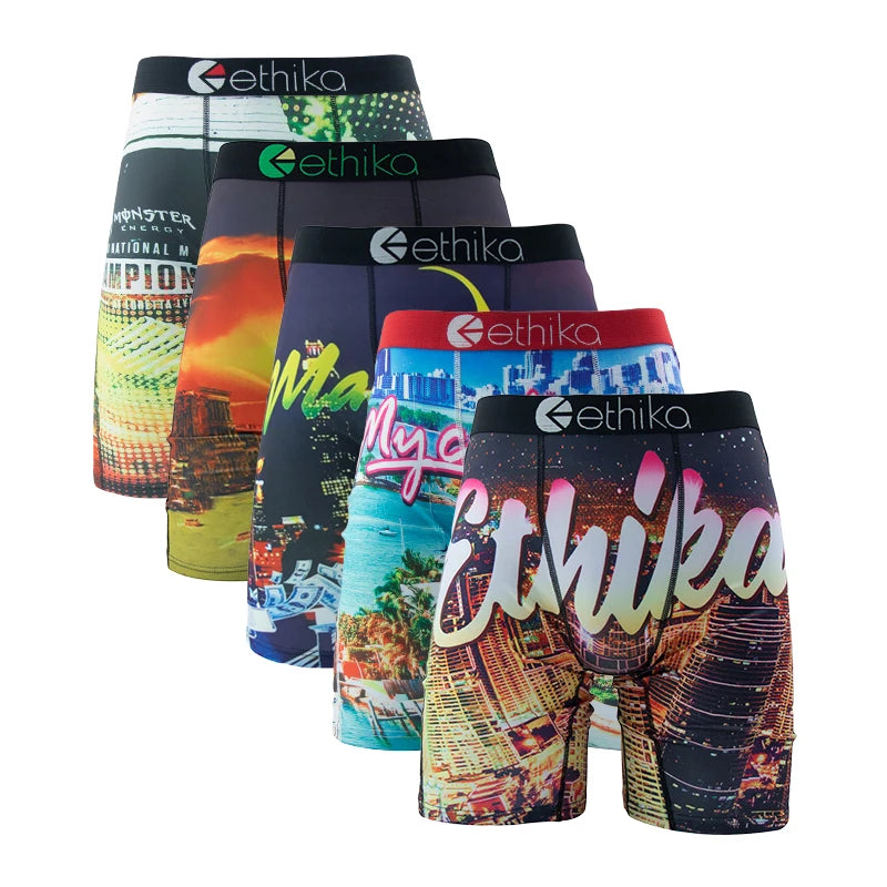 ETHIKA Men Underwear Breathable Mesh Crotch Man Swimming Underpants 5Pcs Plus Size L-3XL Mens Panties Set Sexy Men's Boxershorts