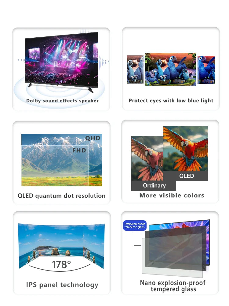 QLED 4K Smart TV Android 11 Global Version 120Hz 43 55 65 75 85 Inch UHD Frameless LED Television WiFi Netflix for Home & Hotel
