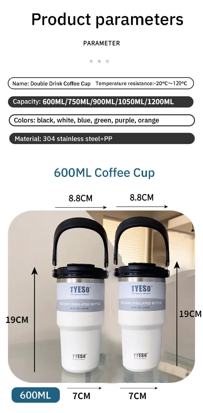TYESO Large Capacity Stainless Steel Thermo Bottle Car Coffee Cup Keep Cold and Heat Thermal Mug Sport Water Bottle Vacuum Flask