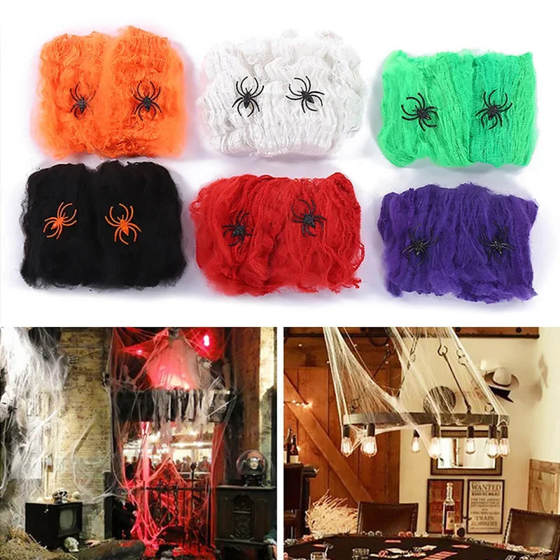 Halloween Decoration White Spider Web Artificial Stretchy Cobweb for Halloween Scary Home Party Scene Props Haunted House Decor