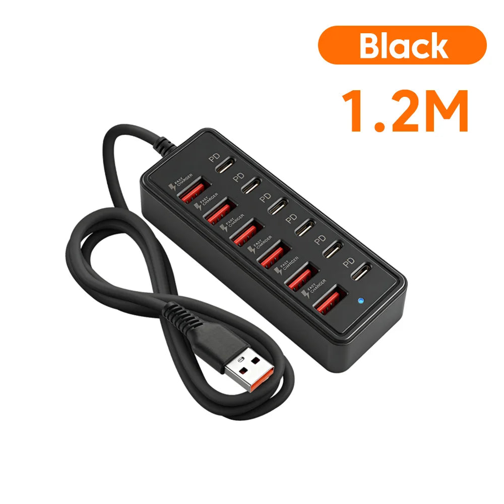 Cargador Multipuerto 12 en 1 - 6 USB-A y 6 USB-C Carga Rápida