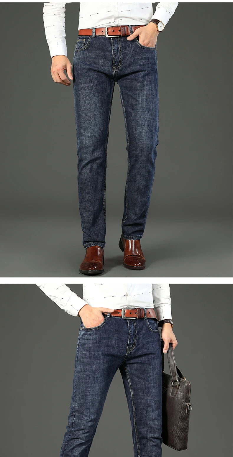2026  Straight Regular Blue Slim Fit  Stretch Denim Trousers Spring Autumn Men Classic Jeans Business Fashion Men's Smart Jeans