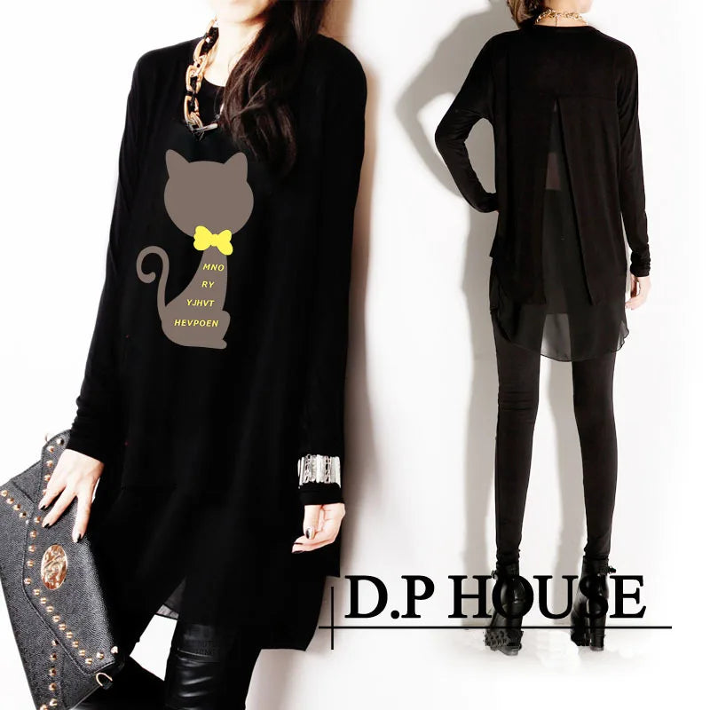 New Spring Autumn and Summer Long Sleeve Fashion Chiffon Plus Size XXXL Loose Irregular Women's Clothings  Female Blouses