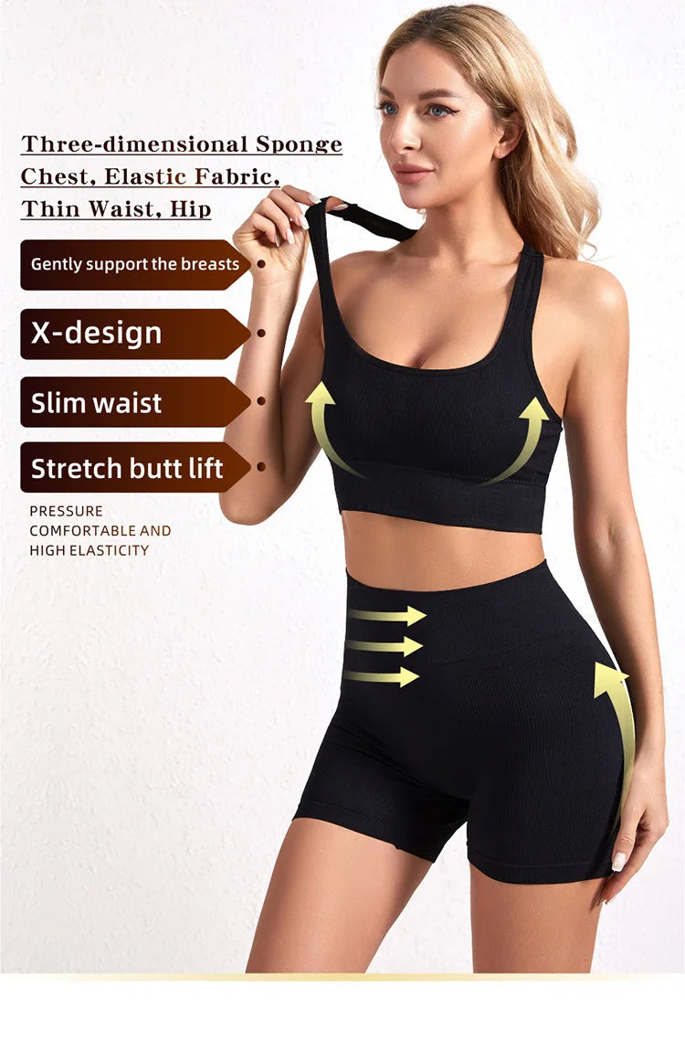 1Set Womens Underwear Set Wireless Lingerie Panties Bra Female Sexy Seamless Tank Crop Top Lady Sports Fitness Yoga Clothing Set