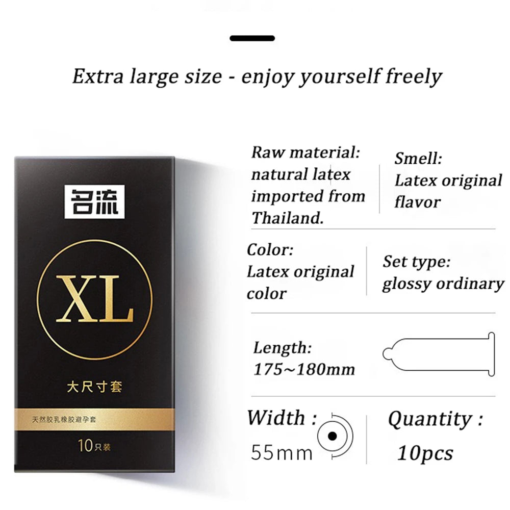 5Box 55mm Men's Condoms Big Size for Men Ejaculation Natural Latex Ultra Thin XL Penis Sleeve Adult Supplies Safer Sex Tools