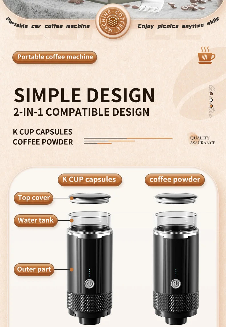 Electric Portable Coffee Maker Capsule Grind-and-Brew Compatible with Ground Coffee K-Cup Pods Single Cup Coffee Maker
