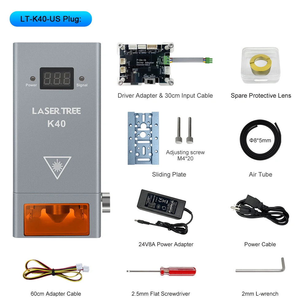 LASER TREE K40 Optical Power 40W Laser Head with Air Assist 450nm Blue Light 8 Diodes TTL Module for Engraver Cutting Wood Tools