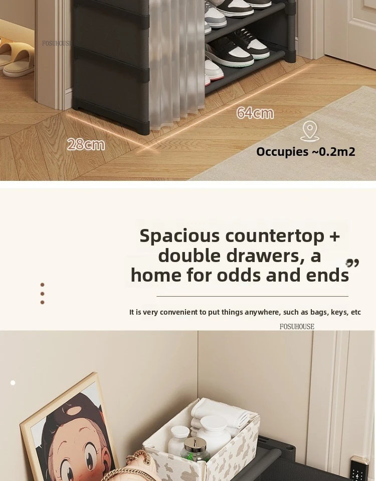Multi layer Shoe Rack with Drawer for Entryway Hallway Storage Durable Metal Frame Indoor Organizer Space Saving Hanger Unit