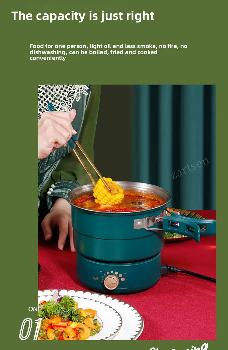 Electric Cooking Pot Foldable Hotpot Portable Multicooker Split Type Rice Cooker Electric Frying Pan Home Travel 1.6L