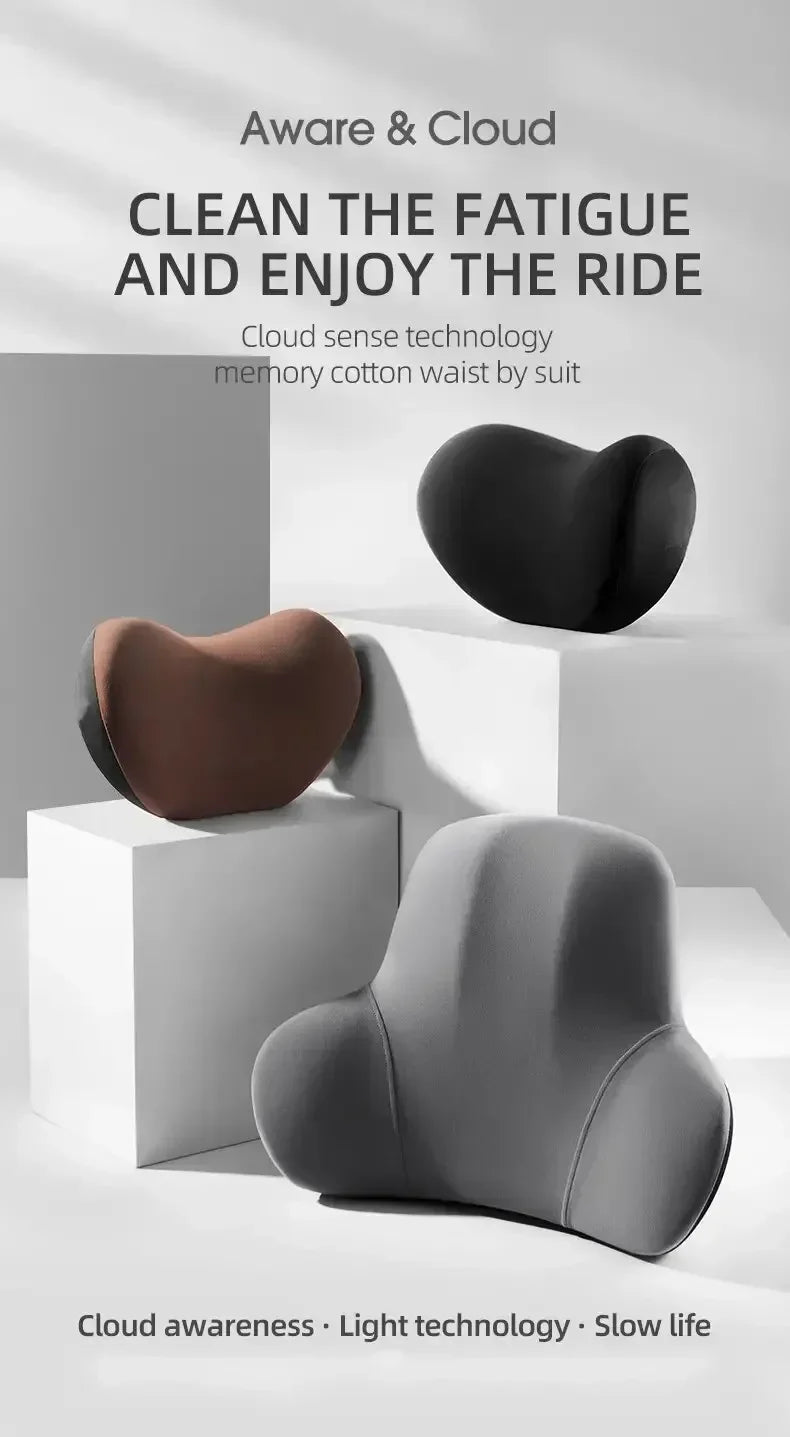 Memory Foam Headrest Lumbar Support Set Ergonomic Neck Pillow Back Cushion Car Driver Seat Comfort Breathable Polyester Fabric