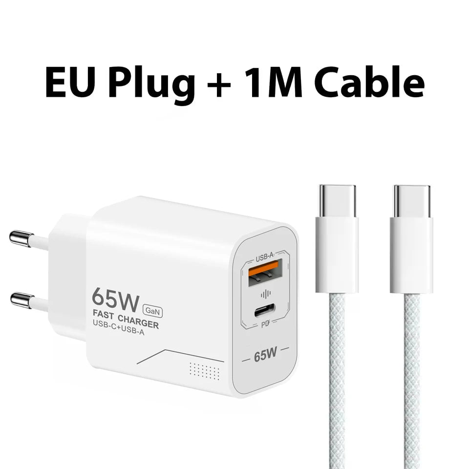 Cargador GaN 65W USB-C de 2 Puertos - Carga Rápida