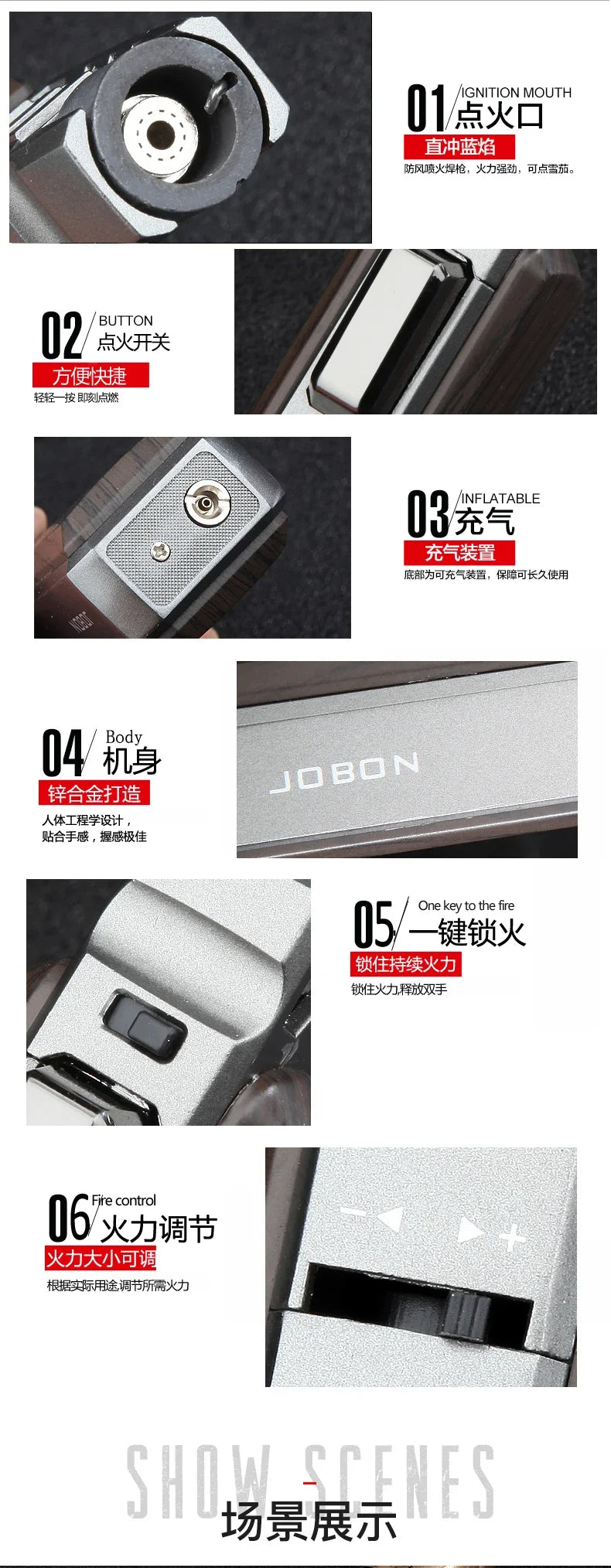 JOBON Kitchen BBQ  Cigar Big Jet Flame Turbo Torch Fire Lock Adjust Refill Lighter Without Butane Gas