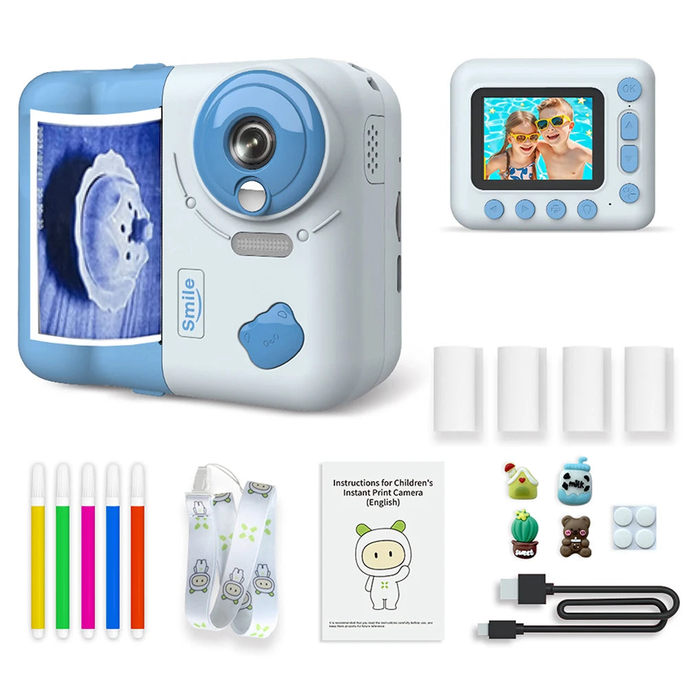9IMOD Kids Camera Instant Print Camera 2.4 inch 1080P Children Digital Photo Video 10X Zoom 32GB TF Card with Bluetooth Printing