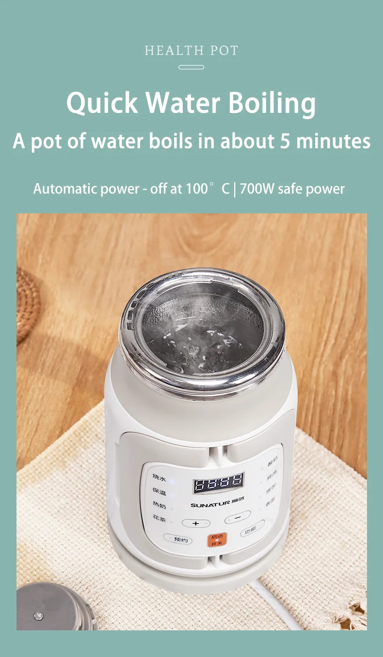 SUNATUR 600ml 700W Electric Cooker Multifunctional Rice Cooker Stew Pot Slow Cooker Mini Porridge Pot Portable Soup Pot