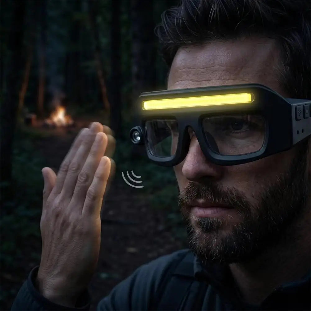 Multifunctional Touch Control Headlamp Portable Glasses Warning Light Head Torch for Night Fishing Outdoor Camping