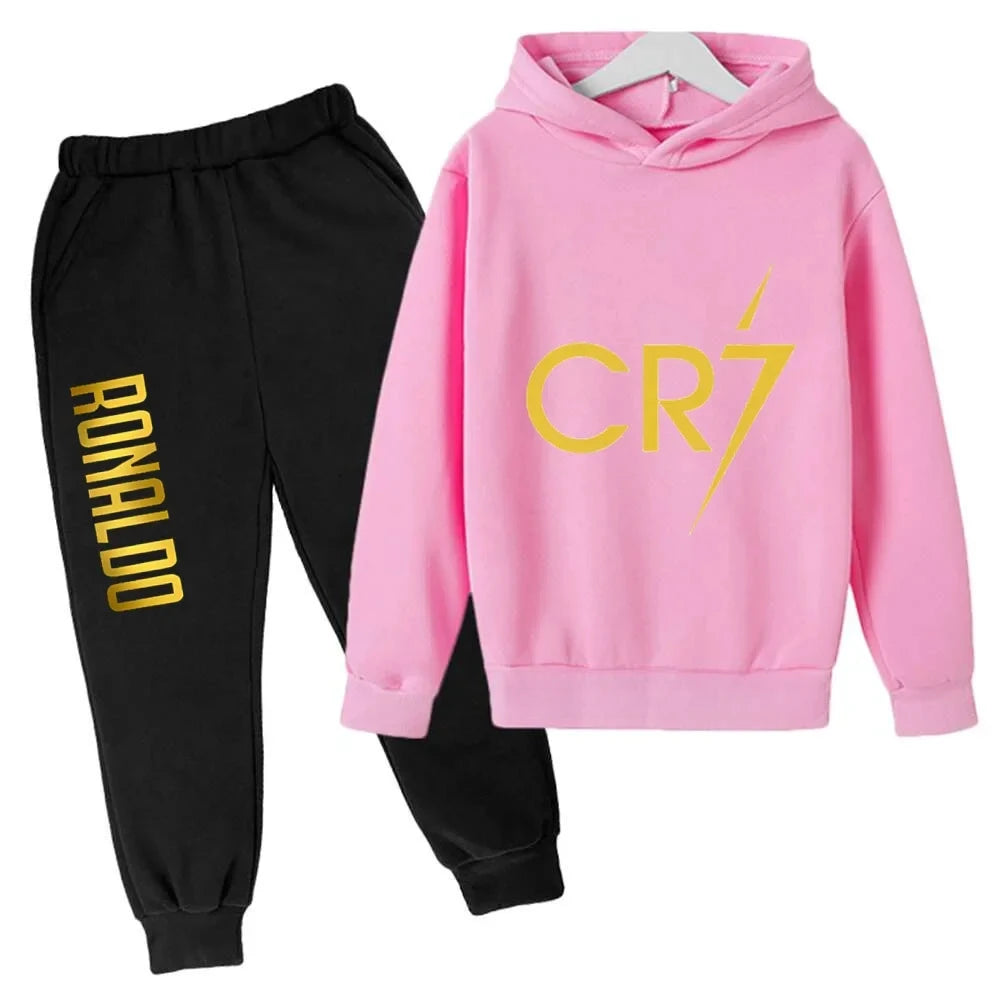 Ronaldo CR7 Print Football Idol Clothing Children Hoodie 2pcs Set Pants Suit Kids Boys Tracksuit Girls Clothing Sport Tracksuits