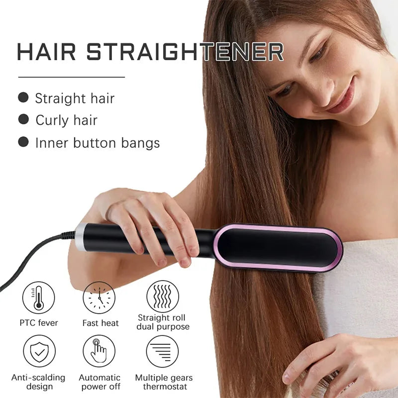 Portable Multi Ptc Electric Hair Brushes Fast Heating Hair Straightening Styling Tool With Anti-Scald Feature Straightener Brush