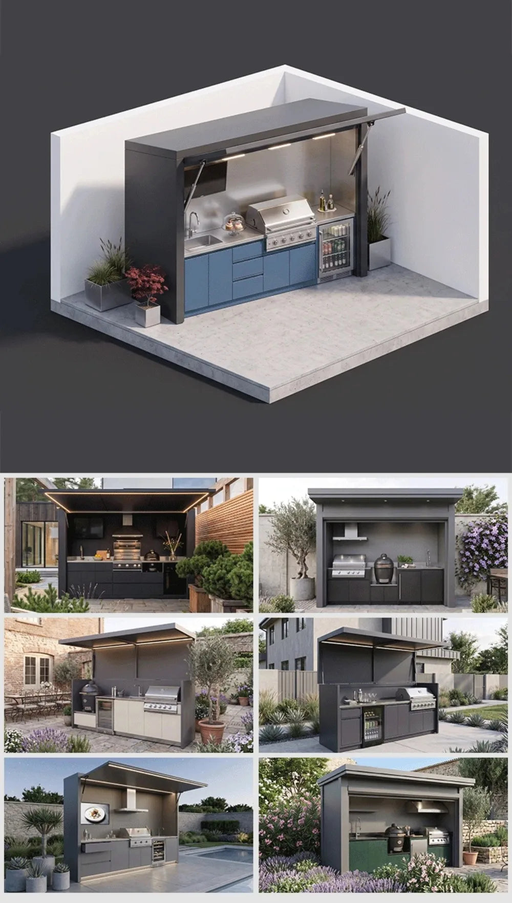 Custom 304 Stainless Steel Villa Outdoor Kitchen Shelter, BBQ Grill for Garden Backyard Outdoor Cooking