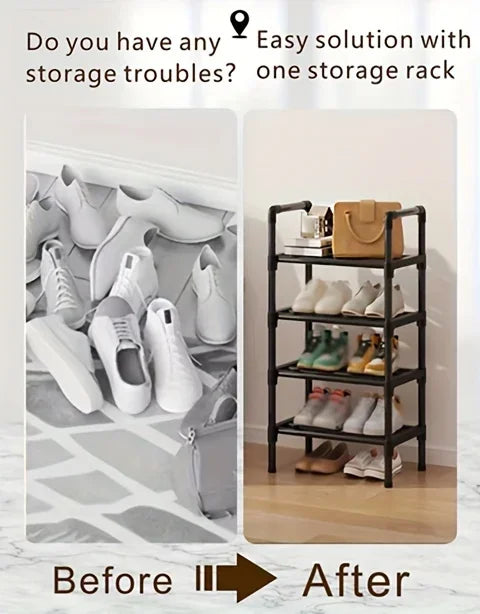 Multi-Tier Metal Shoe Rack Stackable Organizer Freestanding Black Space Saving Storage for Closet Bedroom Indoor Outdoor Use