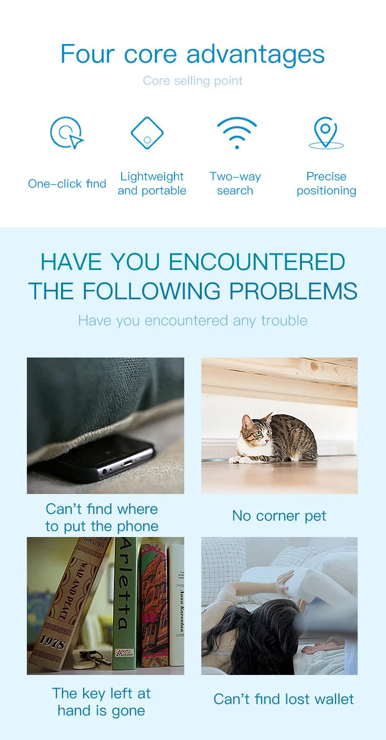 Bluetooth GPS Anti-Lost Tracker Smart Tag Wireless Locator for Car Keys Pet Dog Cat Wallet iOS Android