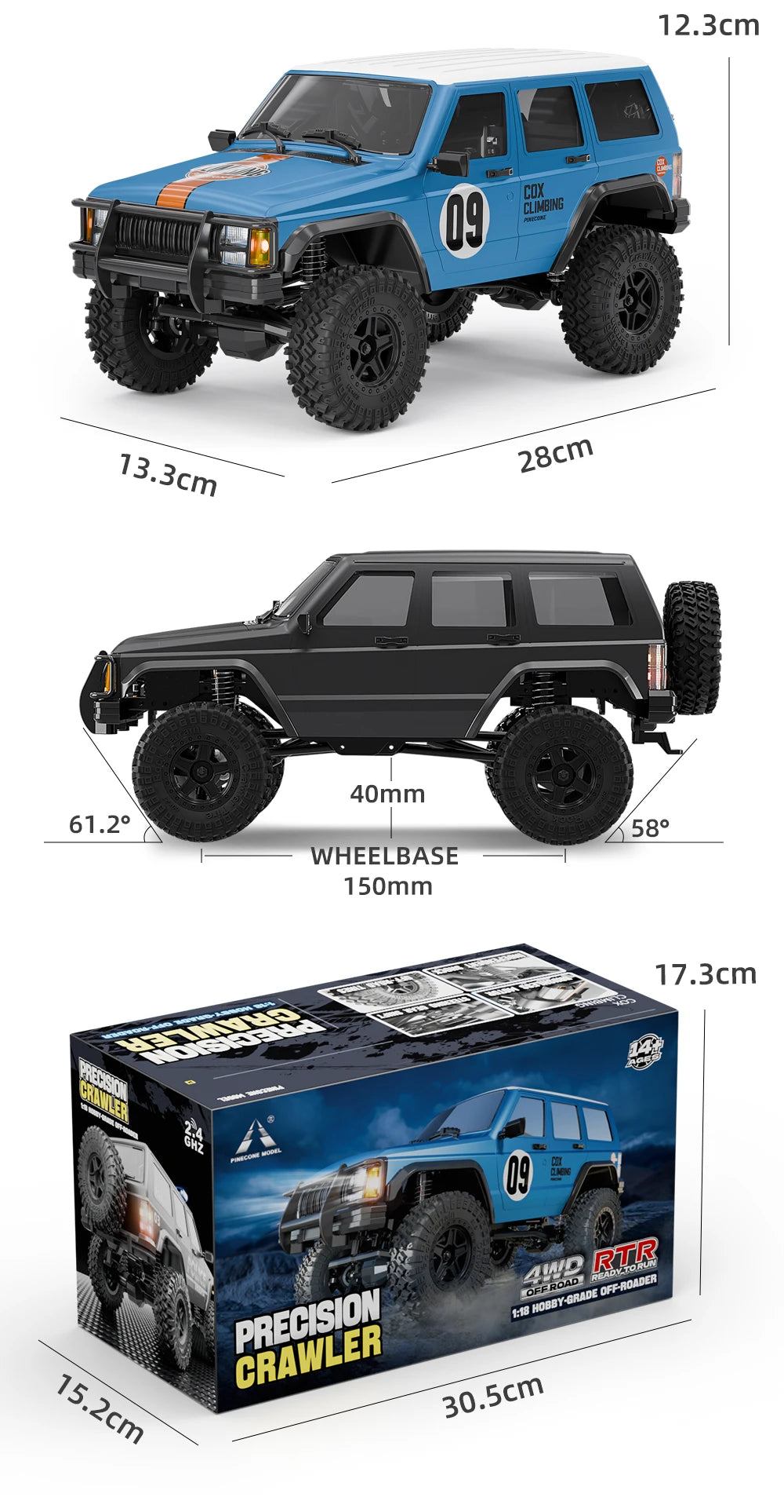 New 1:18 Scale Remote Control Off-Road Climbing Car Linked Headlights Full Proportion  2.4G 4WD Motor Pickup Model Toys Gift