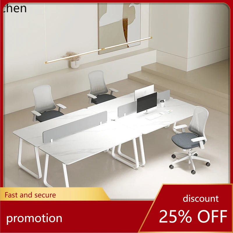 CZ Rock Slab Office Desk and Chair Set for Staff, Simple Modern Face-to-Face Double Seat Partition Screen Employee Desk