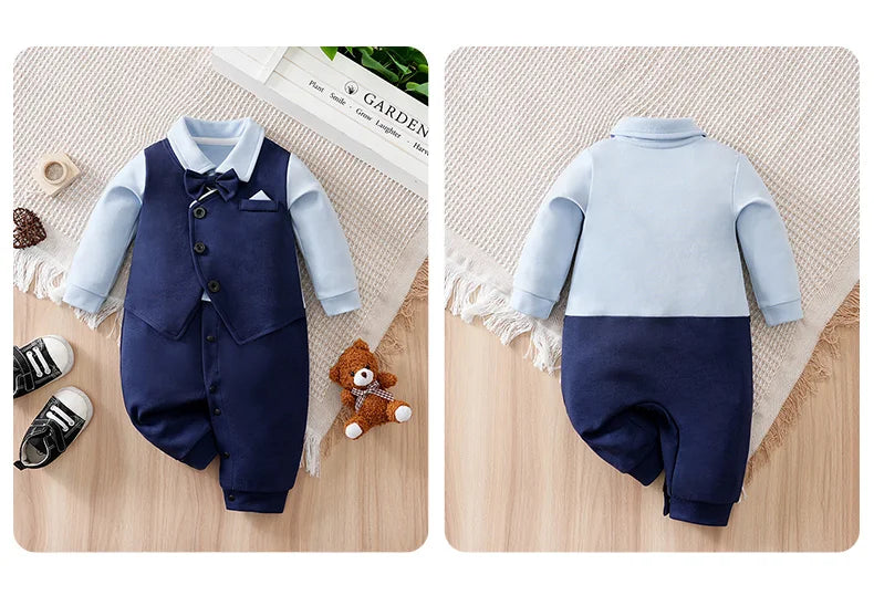 0-18 Baby Bodysuit Gentleman Style Handsome Formal Cotton Comfortable Soft Boys And Girls Summer Short Sleeved Newborn Clothes