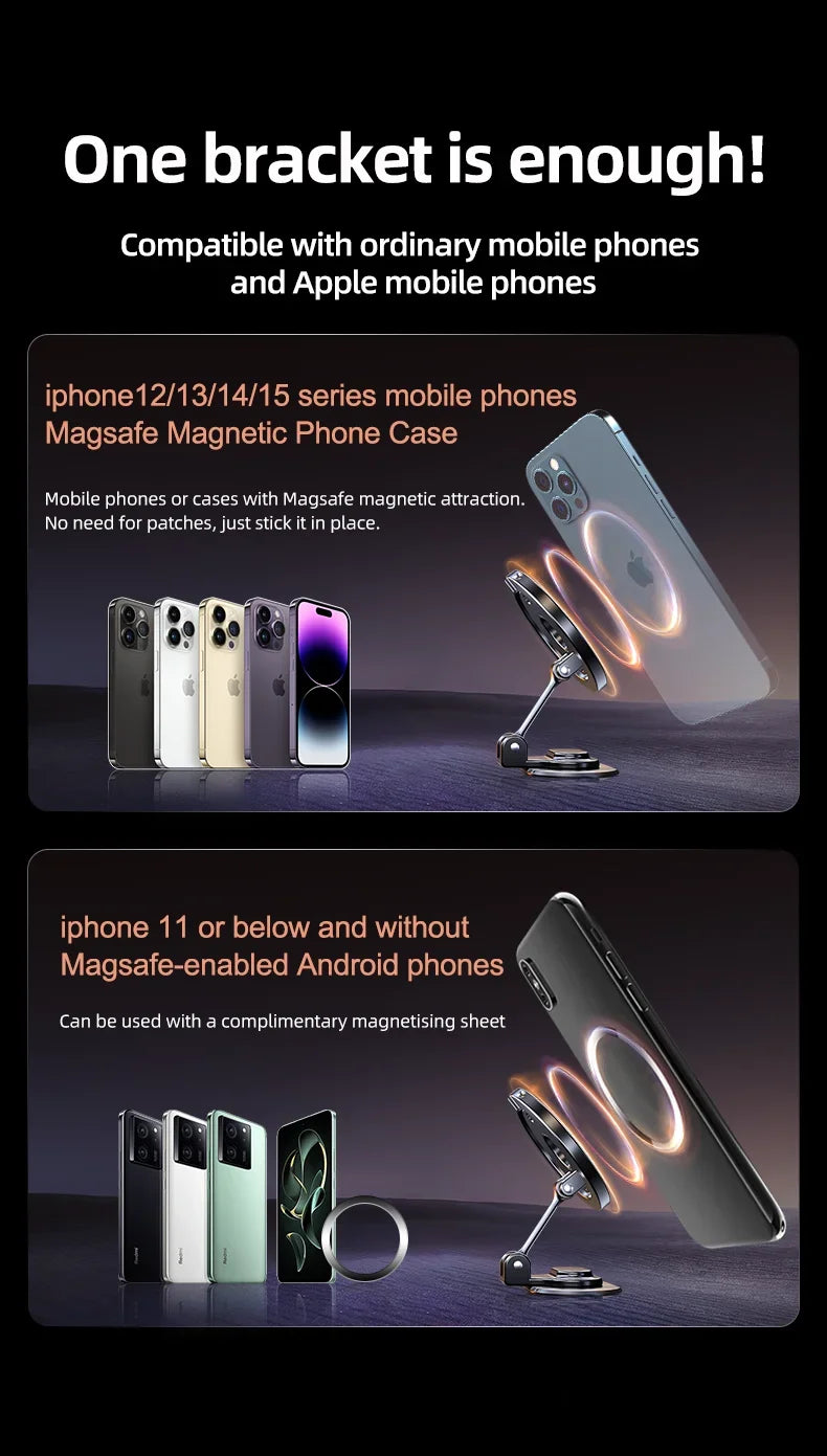 720 Rotation Magnetic Car Phone Holder Stand Strong Magnet Smart Phone Bracket For iPhone 15 14 13 12 Pro Max Samsung Xiaomi