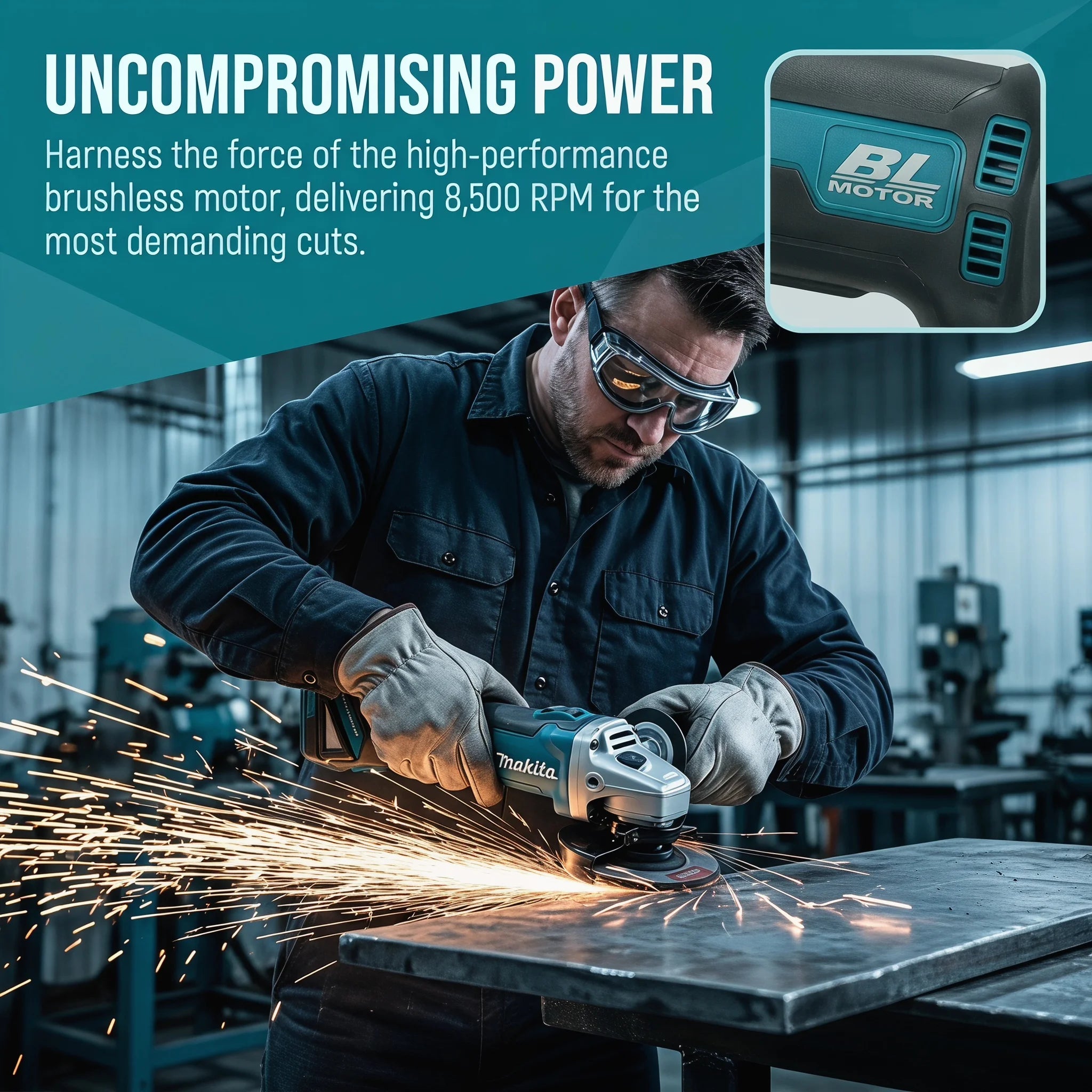 Makita DGA404 18V 6.0Ah 125mm Brushless Lithium Battery Angle Grinder Rechargeable Cutting Machine Multi-functional All-in-one B